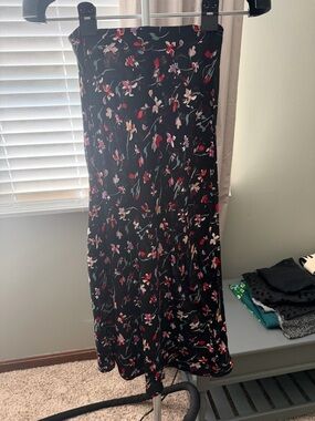 Madewell Black Maxi Skirt with Pink & Red Floral Print